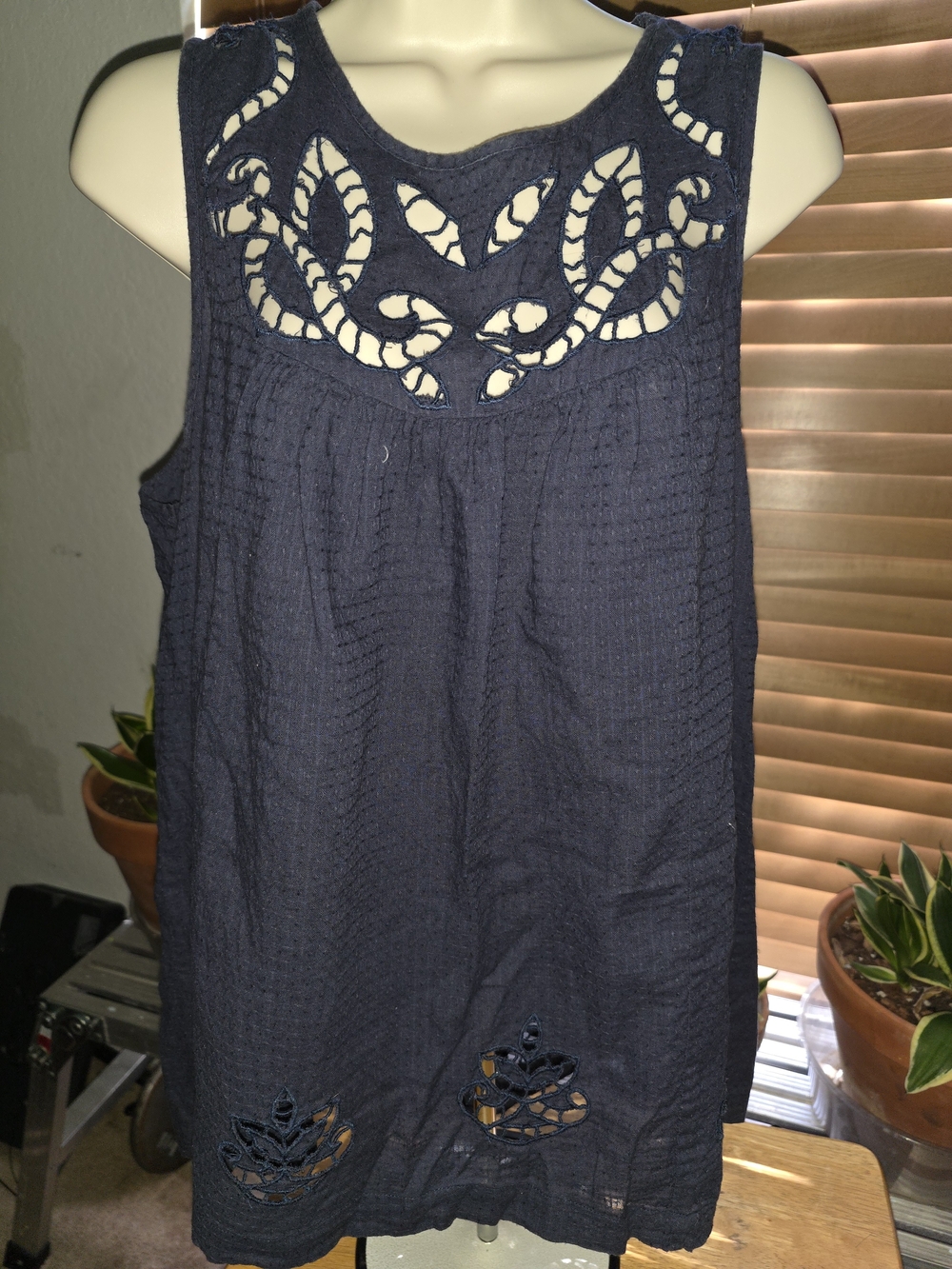 Lucky Brand Navy Sleeveless Tank with Cutout Detail